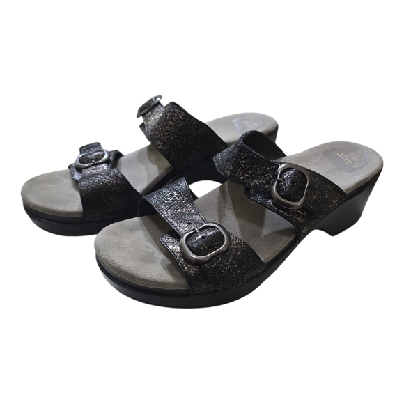 Dansko Shoes - Dansko Sophie Black Glitter Leather Two Strap Platform Sandals 40 10-10.5
